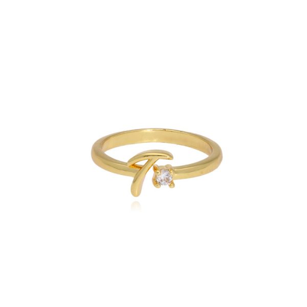 Anillo Letra T Chapa de Oro