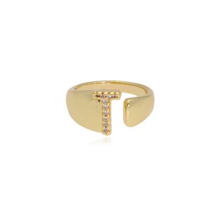 Anillo Letra T Chapa de Oro