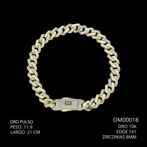 Pulso Oro 10 K Edge 1x1 Circonias 8 mm 21 CM  11.9