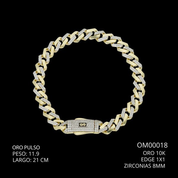Pulso Oro 10 K Edge 1x1 Circonias 8 mm 21 CM  11.9