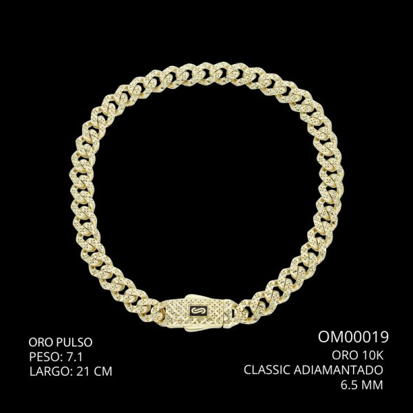 Pulso Oro 10 K Classic Adiamantado 6.5 mm 21 CM  7.1