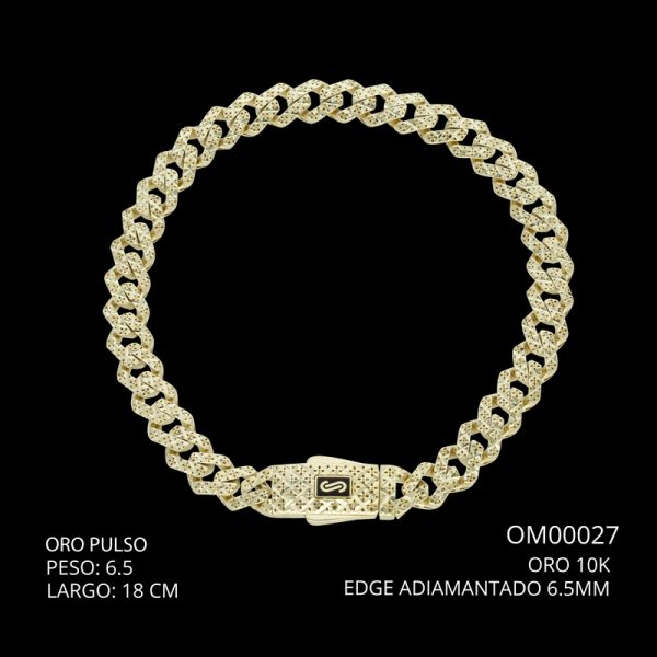 Pulso Oro 10 K Edge Adiamantado 6.5 mm 18 CM 6.5