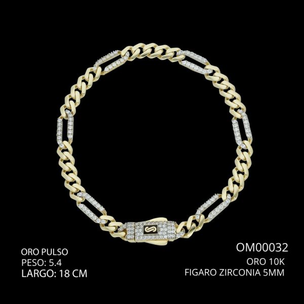 Pulso Oro 10 K Figaro Zirconia 5 mm 18 CM 5.4