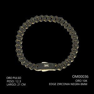 Pulso Oro 10 K Edge Zirconia Negra 8 mm 21 CM 12.3