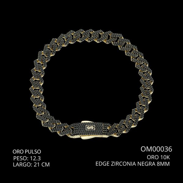 Pulso Oro 10 K Edge Zirconia Negra 8 mm 21 CM 12.3