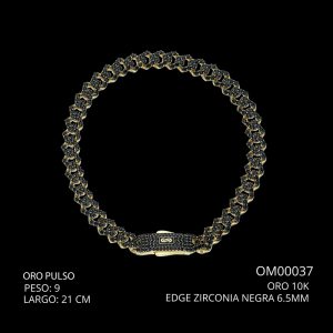 Pulso Oro 10 K Edge Zirconia Negra 6.5 mm 21 CM 9