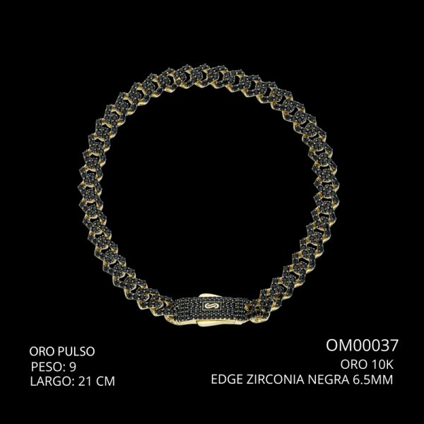 Pulso Oro 10 K Edge Zirconia Negra 6.5 mm 21 CM 9