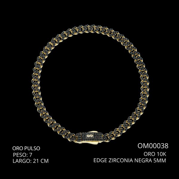 Pulso Oro 10 K Edge Zirconia Negra 5 mm 21 CM 7