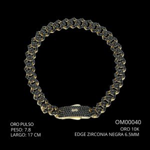 Pulso Oro 10 K Edge Zirconia Negra 6.5 mm 17 CM 7.8