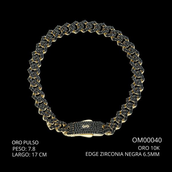 Pulso Oro 10 K Edge Zirconia Negra 6.5 mm 17 CM 7.8