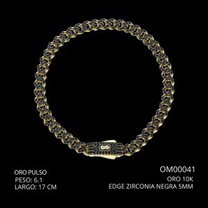Pulso Oro 10 K Edge Zirconia Negra 5 mm 17 CM 6.1