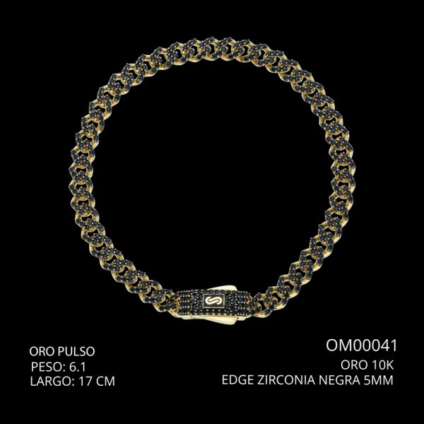 Pulso Oro 10 K Edge Zirconia Negra 5 mm 17 CM 6.1