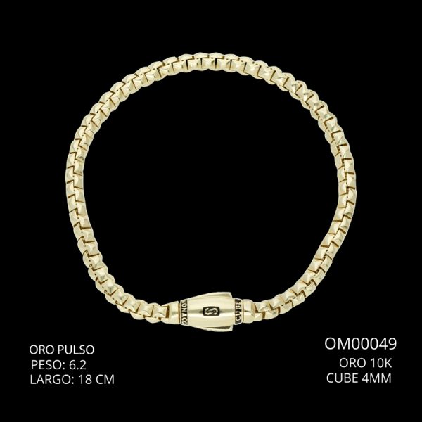 Pulso Oro 10 K Cube 4 mm 18 CM 6.2
