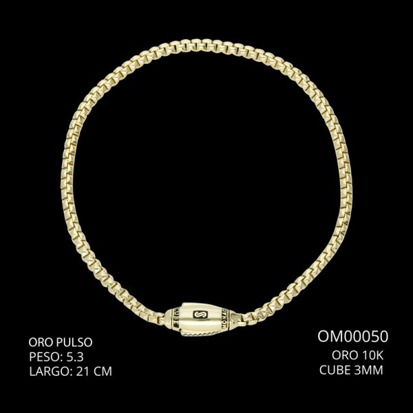 Pulso Oro 10 K Cube 3 mm 21 CM 5.3