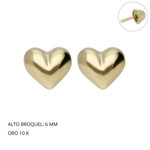 Broquel Corazon Inflado Liso Grande Oro