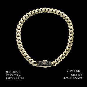 Pulso Oro 10 K Classic Dorada Zirconia Negra 6.5 mm 21 cm 7.3 OM00061