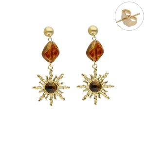 Arete Acero Inoxidable Sol Con Piedra Roja A004538