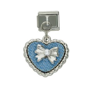 Charm de Acero Inoxidable Colgante Corazon Moño Perla A005123
