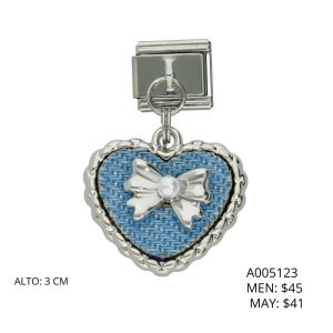 Charm de Acero Inoxidable Colgante Corazon Moño Perla A005123