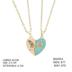 Collar Chapa de Oro y Acero Mitad De Corazon BA0954