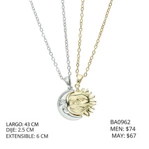 Collar Chapa de Oro y Acero Sol Y Luna BA0962