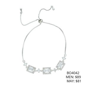 Pulsera Chapa de Oro Plata Cuadro Piedra BO4042