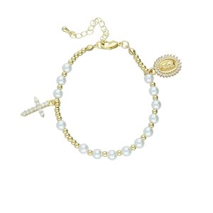 Pulsera Chapa de Oro Virgen Cruz Piedra BO4045