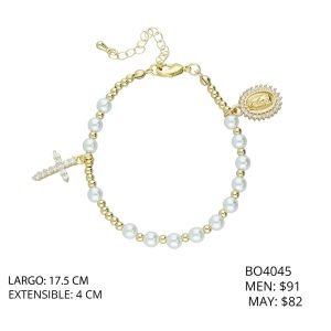 Pulsera Chapa de Oro Virgen Cruz Piedra BO4045