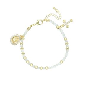 Pulsera Chapa de Oro Virgen Cruz Piedra BO4046
