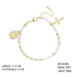 Pulsera Chapa de Oro Virgen Cruz Piedra BO4046