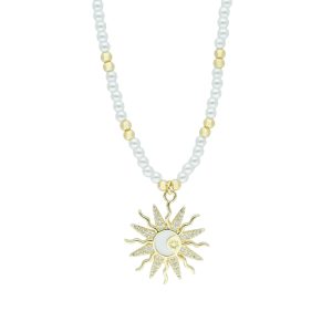 Collar Chapa de Oro Perla Sol Piedras BO4052