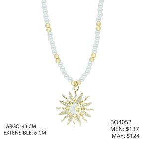 Collar Chapa de Oro Perla Sol Piedras BO4052