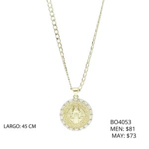 Collar Chapa de Oro Medalla San Benito Piedra BO4053