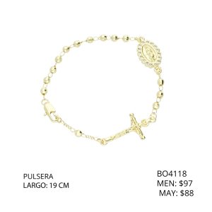 Pulsera Virgen Cristo Piedras Chapa de Oro BO4118