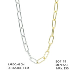 Collar Cadena Bicolor Chapa de Oro BO4119