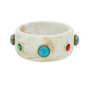 Pulsera Bisuteria Blanca Acrilico Piedras Azul Rojo Verde CB2160