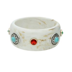 Pulsera Bisuteria Blanca Acrilico Piedras Azul Rojo Verde CB2161