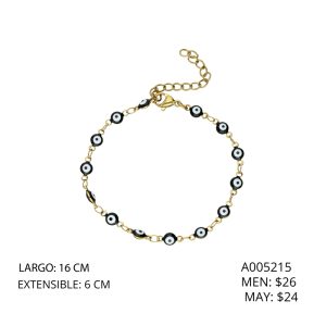 Pulsera Ojo Turco Negro Dorada Acero Inoxidable A005215
