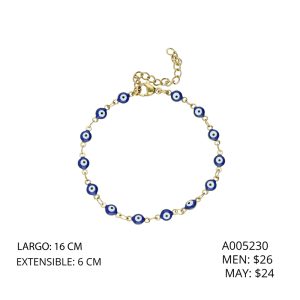 Pulsera Ojo Turco Azul Dorada Acero Inoxidable A005230