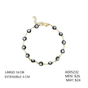 Pulsera Ojo Turco Negro Dorada Acero Inoxidable A005232