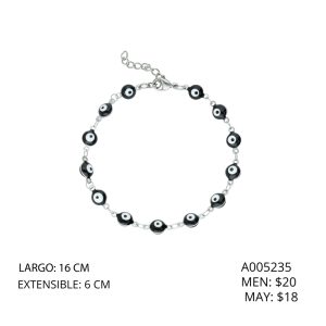 Pulsera Ojo Turco Negro Plateada Acero Inoxidable A005235