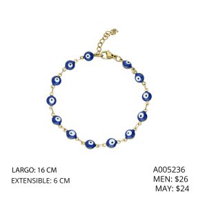 Pulsera Ojo Turco Azul Dorada Acero Inoxidable A005236