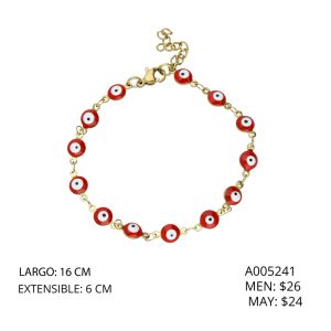 Pulsera Ojo Turco Roja Dorada Acero Inoxidable A005241