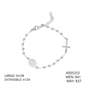 Pulsera Plateada Rosario San Benito Acero Inoxidable  A005253