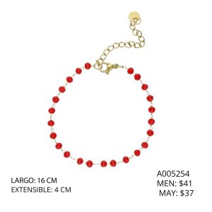 Pulsera Piedras Rojo Acero Inoxidable A005254
