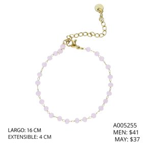 Pulsera Piedras Rosa Acero Inoxidable A005255