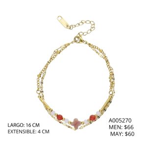 Pulsera Dorada Trebol Rosa Acero Inoxidable A005270