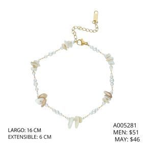 Tobillera Piedras Perlas Acero Inoxidable A005281