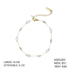Tobillera Piedras Azul Perlas Acero Inoxidable A005283