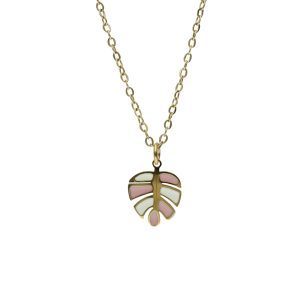 Collar Dorado Hoja Rosa Blanco Acero Inoxidable A005287